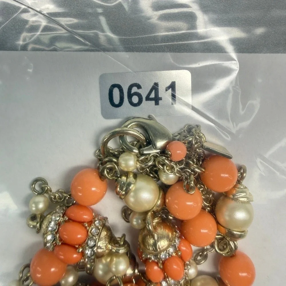 Banana Republic Orange Bead and Faux Pearl Station Necklace 34